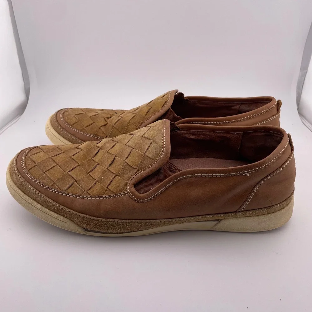 Donald J‎ Pliner Sport Men's Brown Woven Leather Slip On Loafers Shoes Size 10